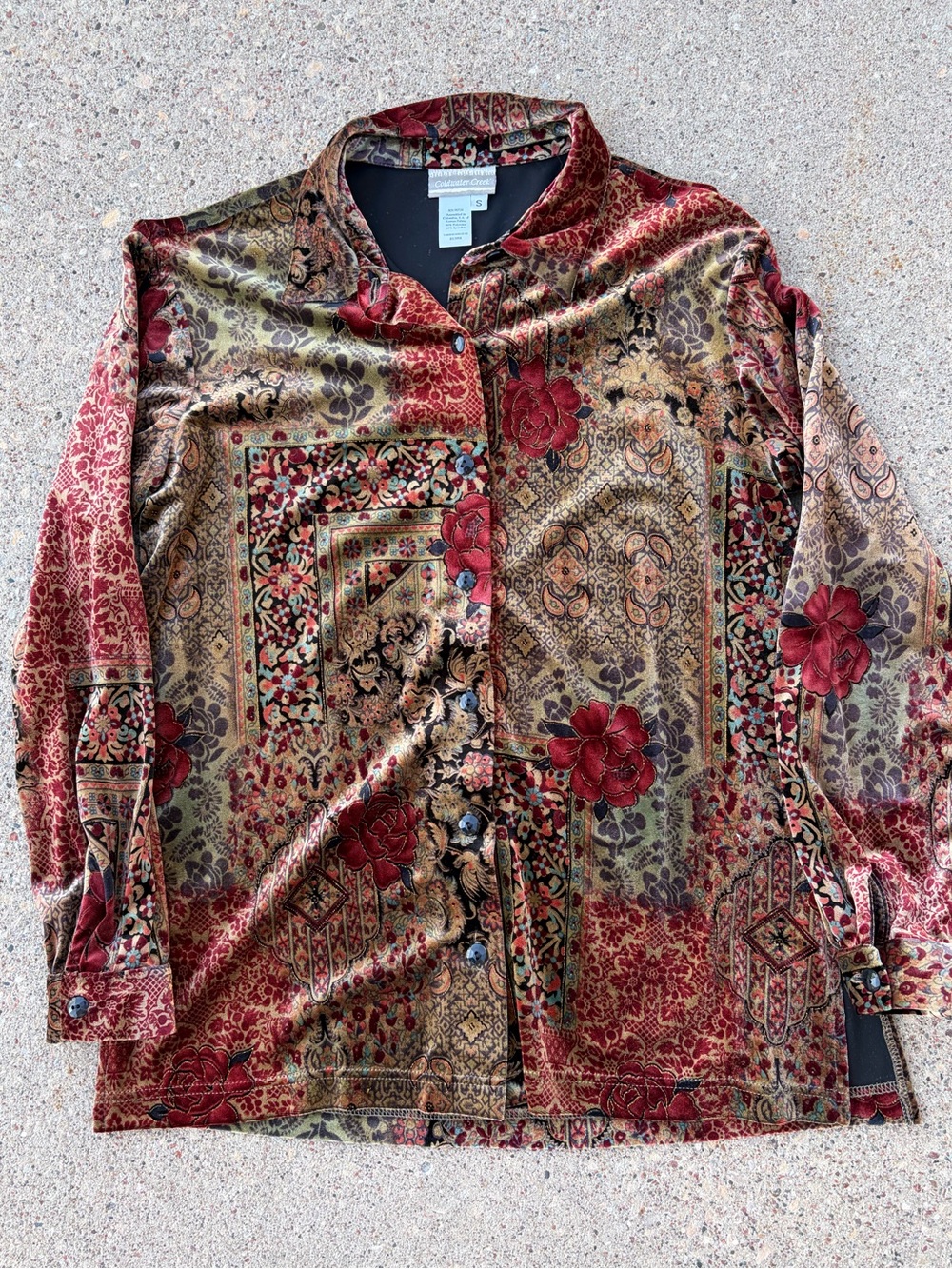 Vintage 90s coldwater creek velvet bohemian paisley button down shirt blouse